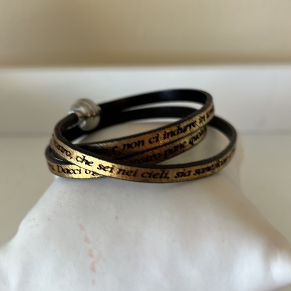 AMEN gold leather wrap prayer bracelet engraved with the our father in Italian - Picture 3 of 8